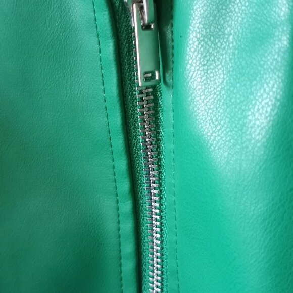 Faux Leather Cropped Moto Jacket Green Size L NWOT - Picture 9 of 16